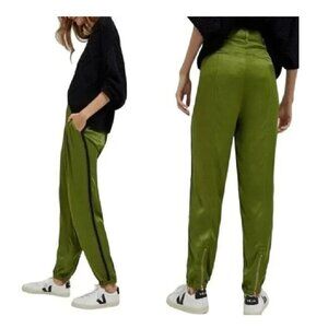 Anthropologie Moss Green Diandra Pleated Side Stripe Jogger Pants Size 4
